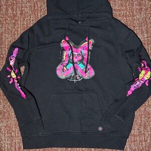 Vitriol black hoodie with neon pink graphic skull women’s small y2k emo ska punk